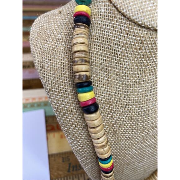 Y2K 90s Shell Rasta Coconut Beaded Necklaces Lot Of 2 Island Hippie Boho - Picture 7 of 11